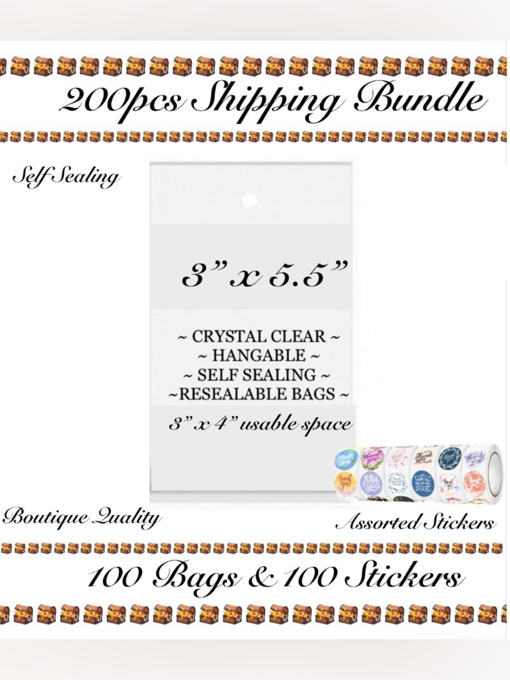 200 pcs Shipping Bag Bundle - 3" x 5.5" (100 bags & 100 stickers) 🪻🆕🪻